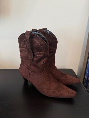 Brown Suede Cowboy Style Boots